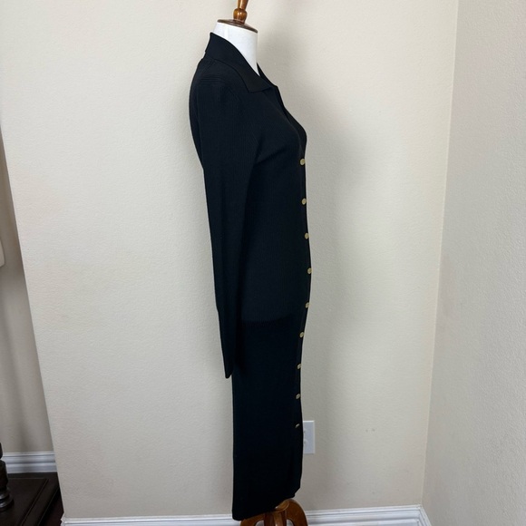 ALICE + OLIVIA Alcina Long Sleeve Button-Up Rib Knit Midi Dress in Black - Picture 12 of 16